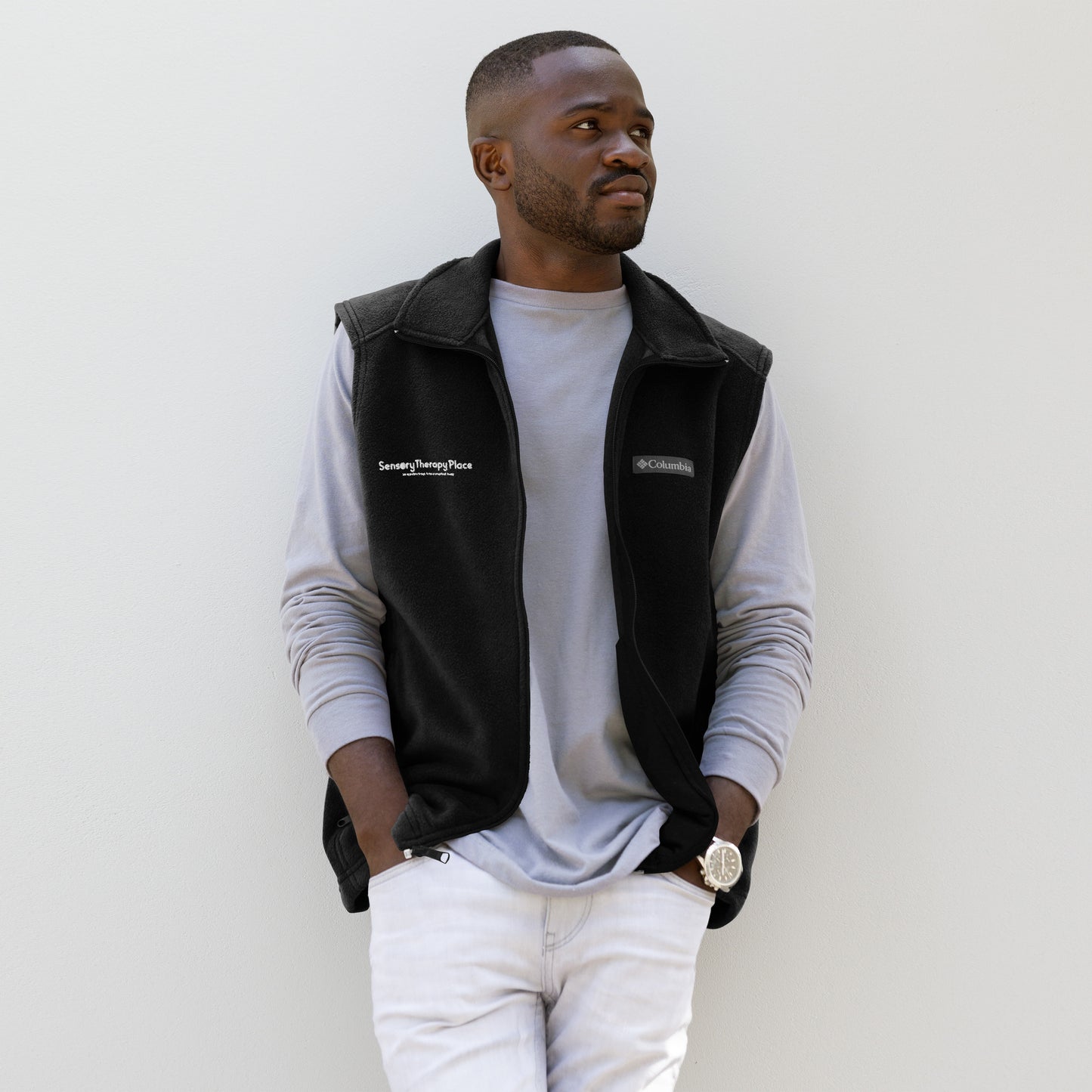 Sensory Therapy - Men’s Columbia fleece vest - White logo