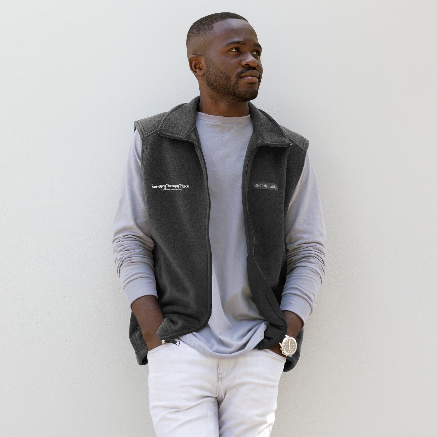 Sensory Therapy - Men’s Columbia fleece vest - White logo