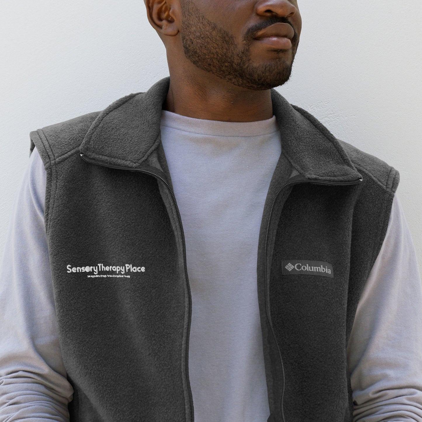 Sensory Therapy - Men’s Columbia fleece vest - White logo
