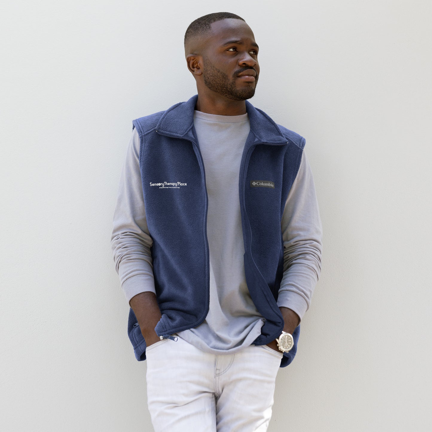 Sensory Therapy - Men’s Columbia fleece vest - White logo