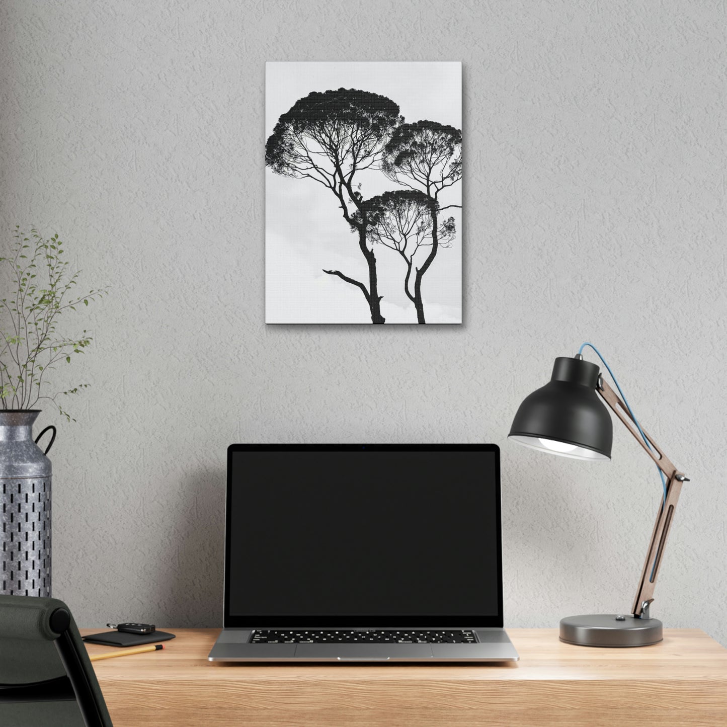 Black and White Trees, Trees, Savannah, Safari - Polyester Canvas