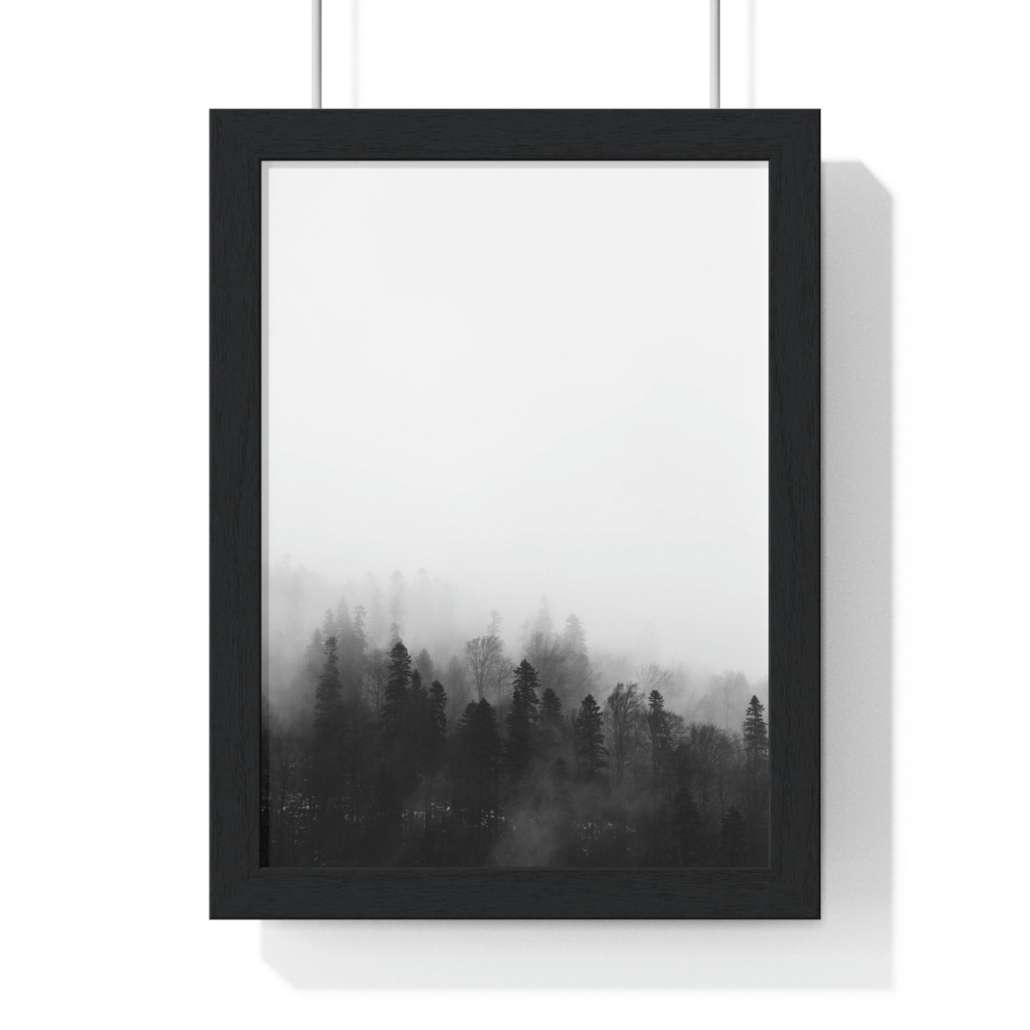 Black and White Forest, Fog, Forest, Tree Lines, Fog, Trees, Nature - Premium Framed Vertical Poster