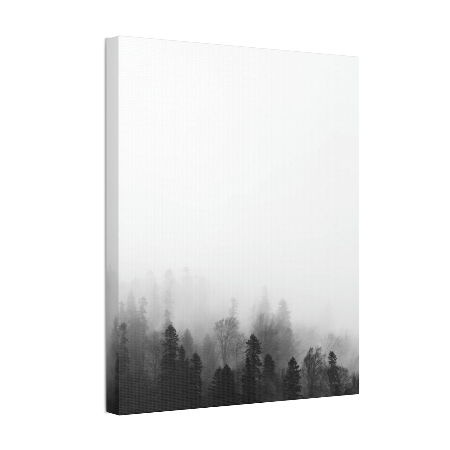 Forest, Black & White, Tree line, Nature, Fog, B and W Tree line Polyester Canvas