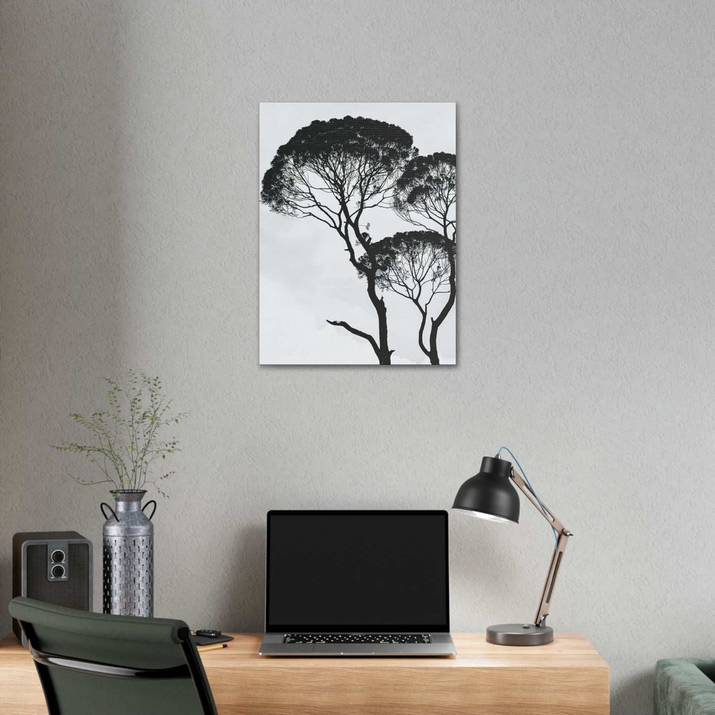 Black and White Trees, Trees, Savannah, Safari - Polyester Canvas