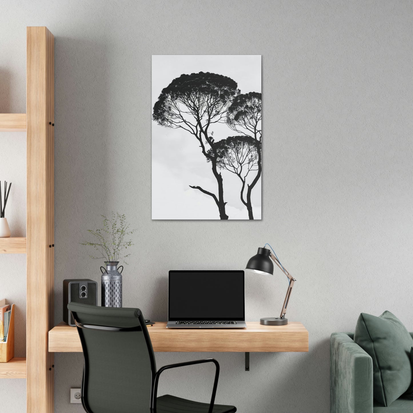 Black and White Trees, Trees, Savannah, Safari - Polyester Canvas
