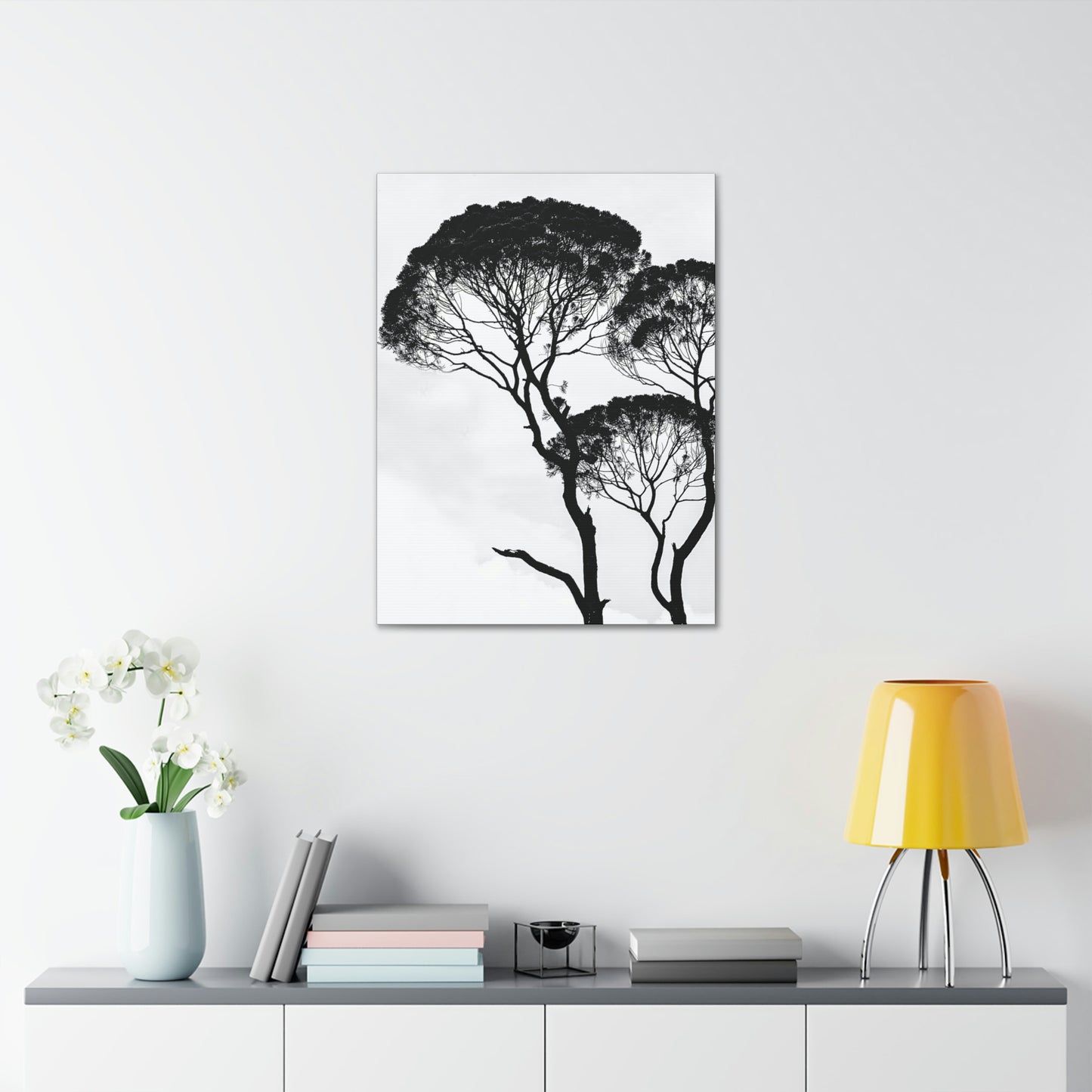 Black and White Trees, Trees, Savannah, Safari - Polyester Canvas