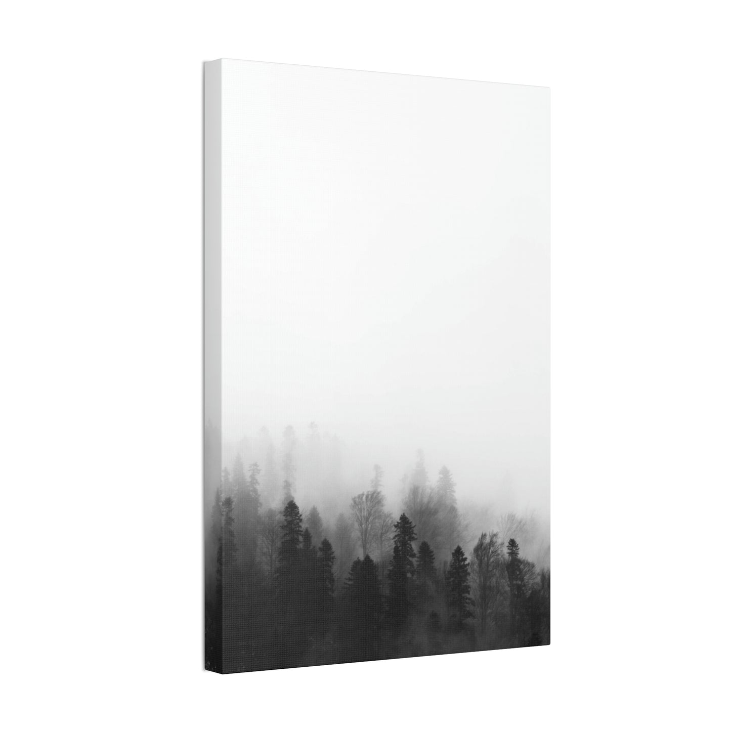 Forest, Black & White, Tree line, Nature, Fog, B and W Tree line Polyester Canvas