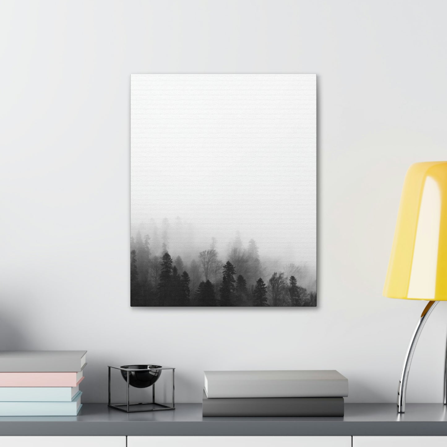 Forest, Black & White, Tree line, Nature, Fog, B and W Tree line Polyester Canvas