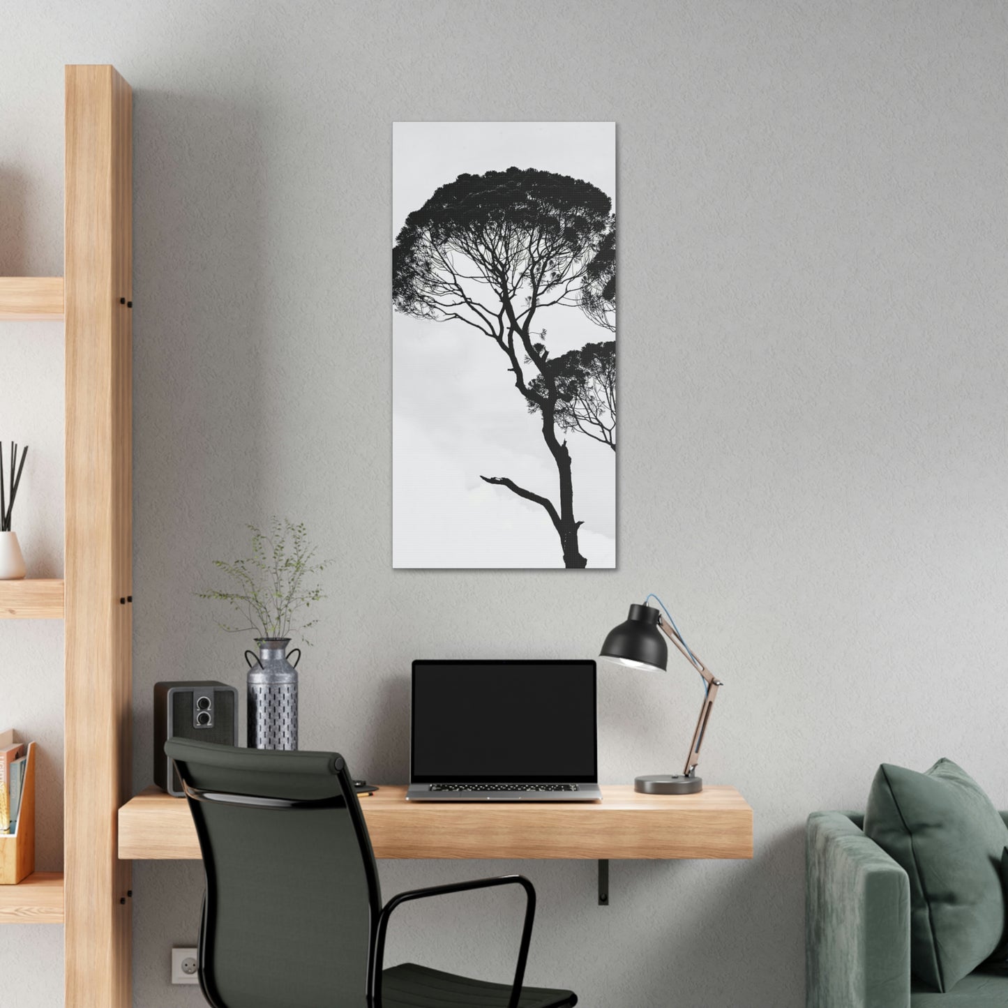 Black and White Trees, Trees, Savannah, Safari - Polyester Canvas