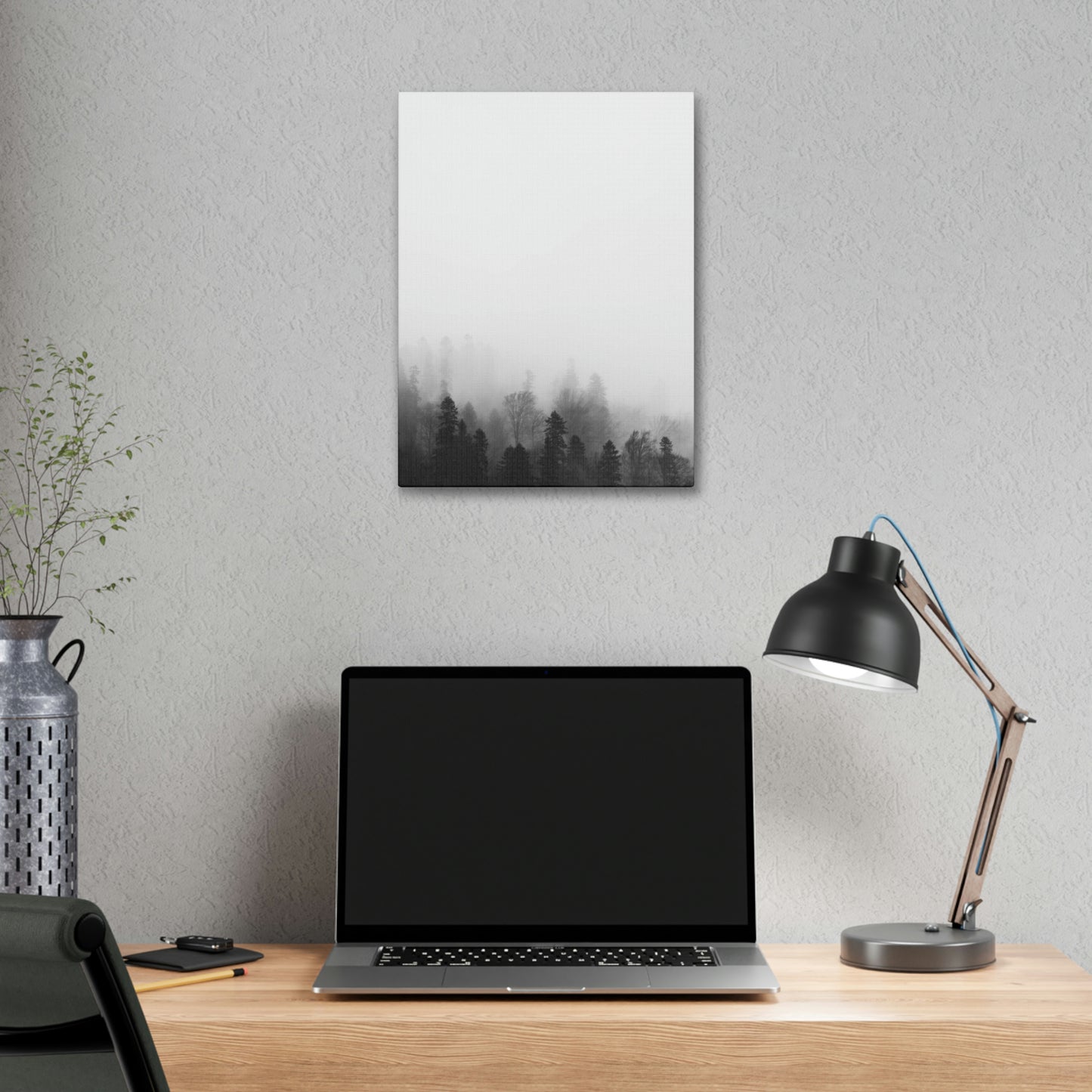 Forest, Black & White, Tree line, Nature, Fog, B and W Tree line Polyester Canvas