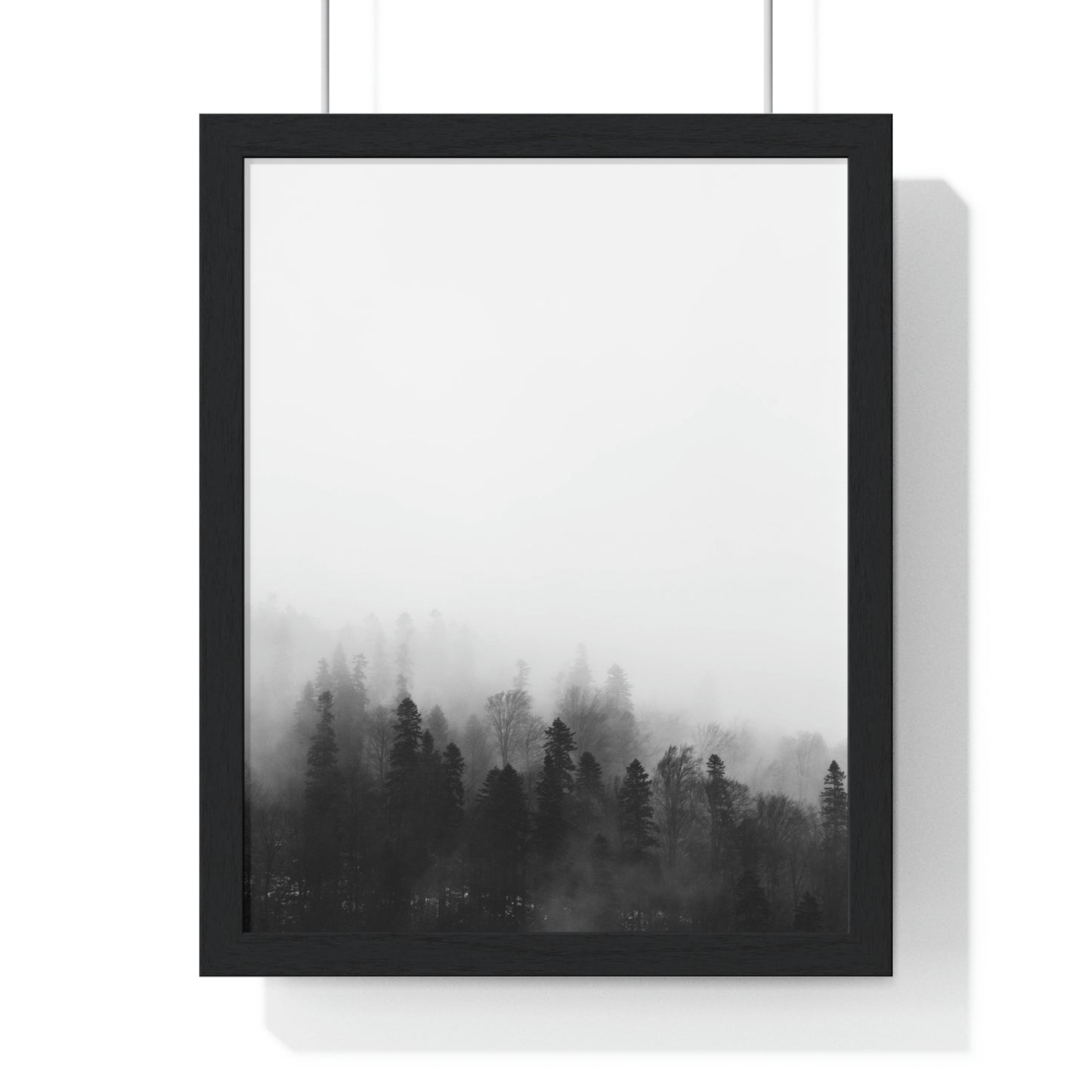 Black and White Forest, Fog, Forest, Tree Lines, Fog, Trees, Nature - Premium Framed Vertical Poster