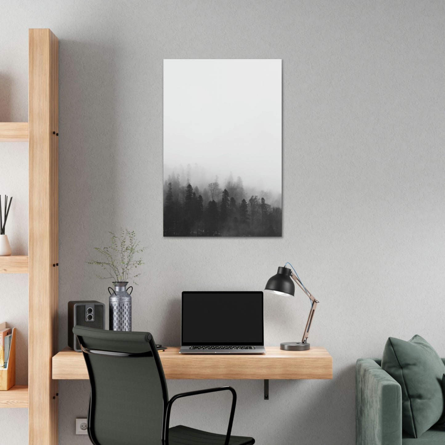 Forest, Black & White, Tree line, Nature, Fog, B and W Tree line Polyester Canvas