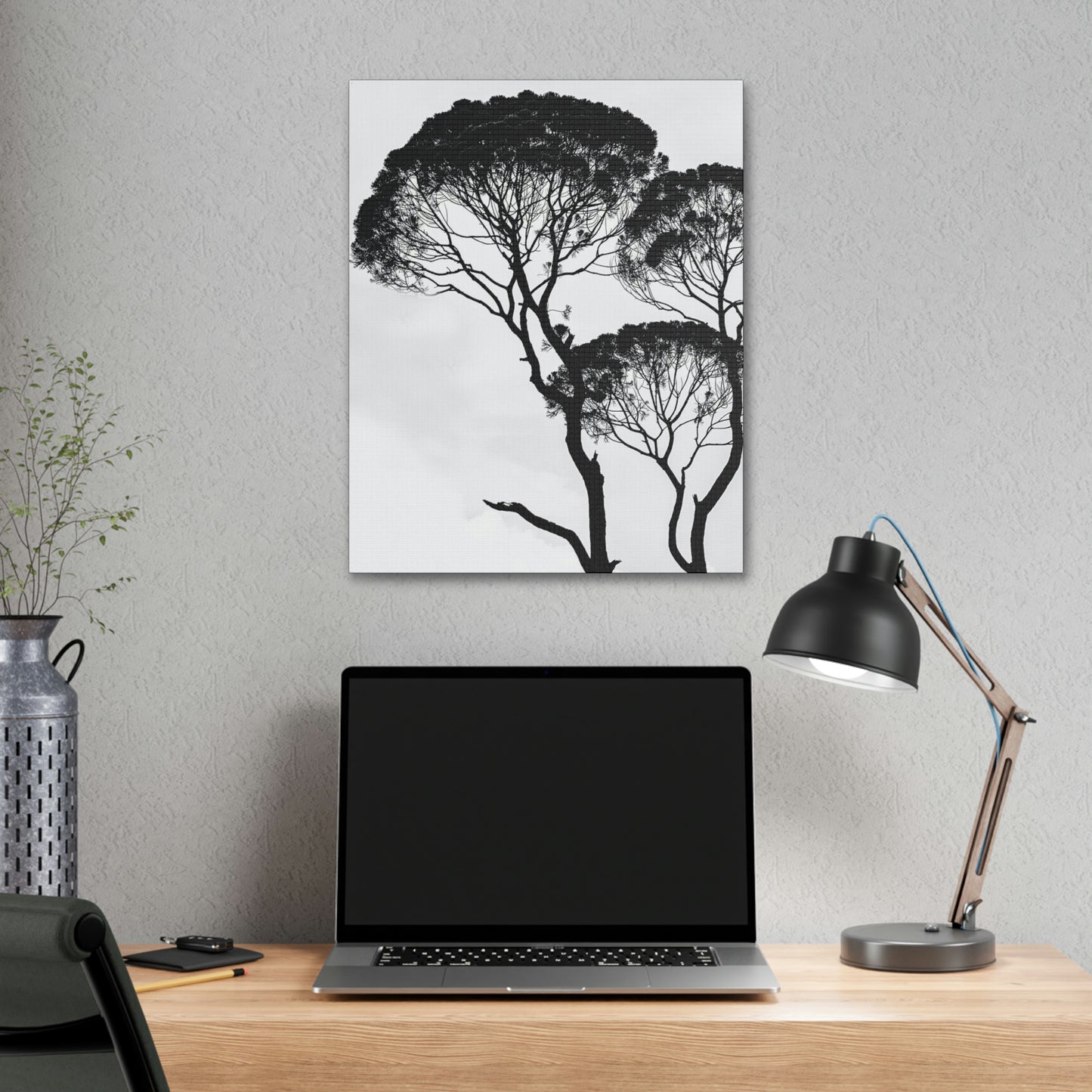 Black and White Trees, Trees, Savannah, Safari - Polyester Canvas