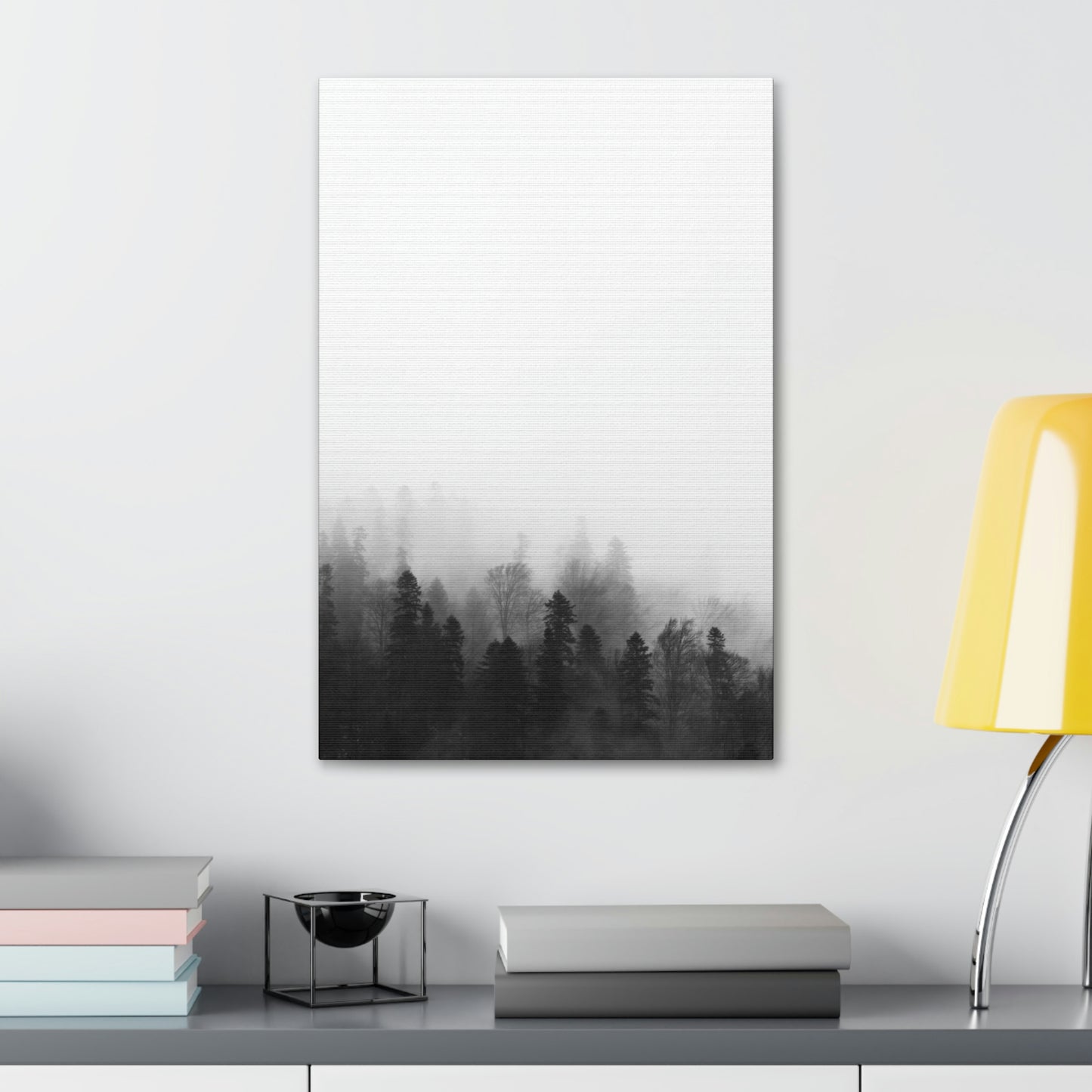 Forest, Black & White, Tree line, Nature, Fog, B and W Tree line Polyester Canvas
