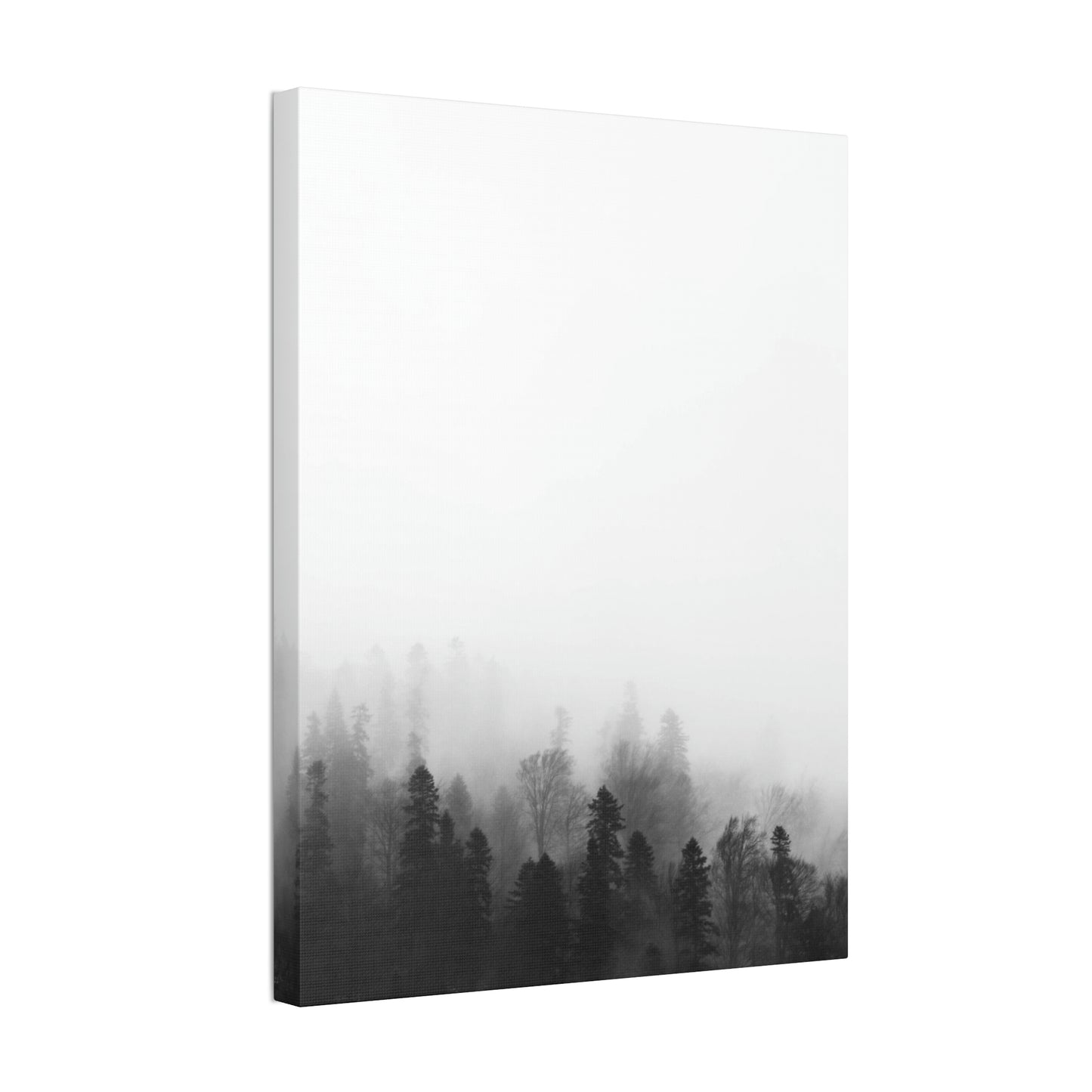 Forest, Black & White, Tree line, Nature, Fog, B and W Tree line Polyester Canvas