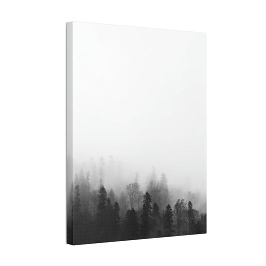 Forest, Black & White, Tree line, Nature, Fog, B and W Tree line Polyester Canvas