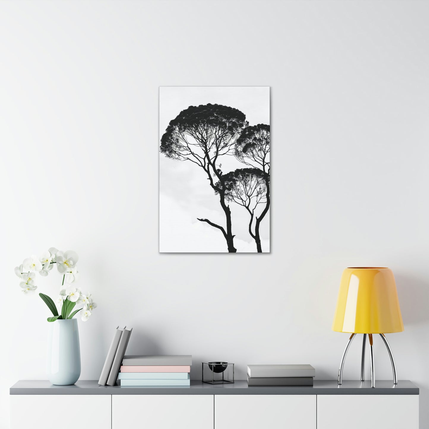 Black and White Trees, Trees, Savannah, Safari - Polyester Canvas
