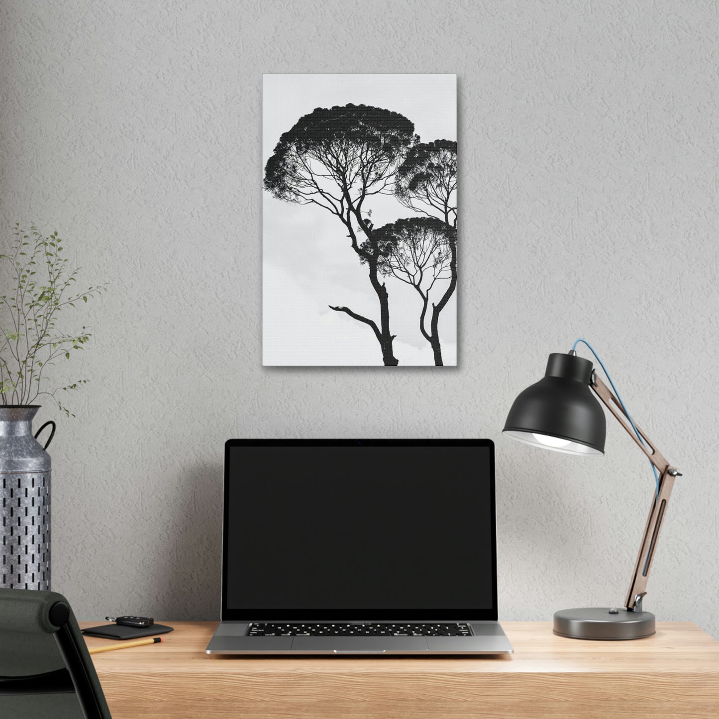 Black and White Trees, Trees, Savannah, Safari - Polyester Canvas