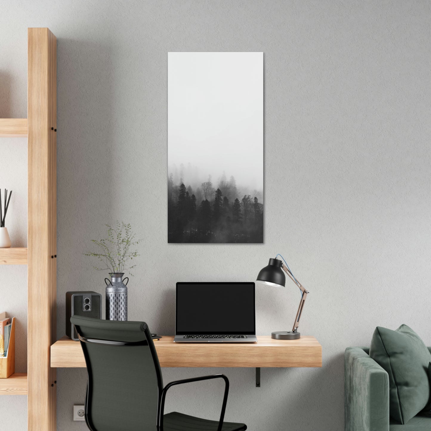 Forest, Black & White, Tree line, Nature, Fog, B and W Tree line Polyester Canvas
