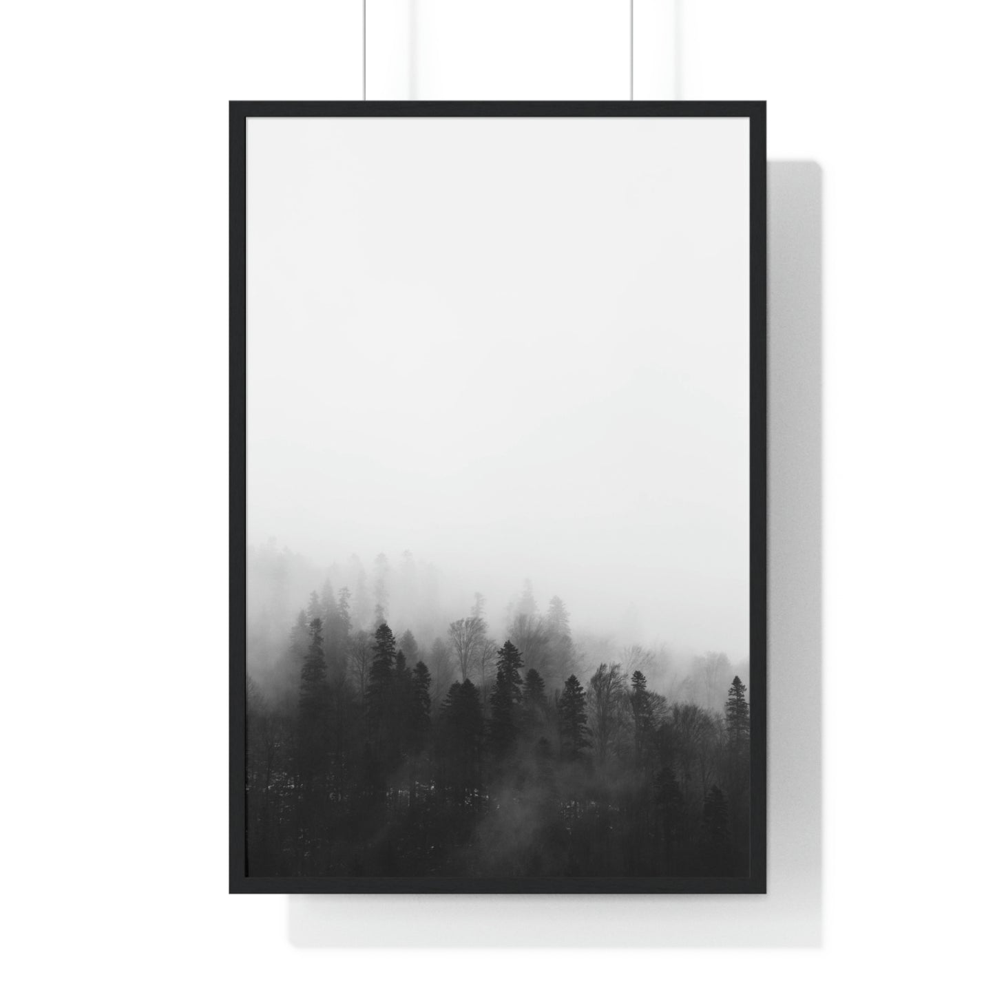 Black and White Forest, Fog, Forest, Tree Lines, Fog, Trees, Nature - Premium Framed Vertical Poster