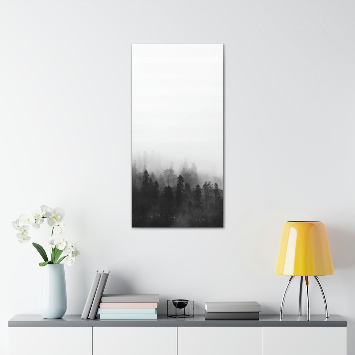 Forest, Black & White, Tree line, Nature, Fog, B and W Tree line Polyester Canvas