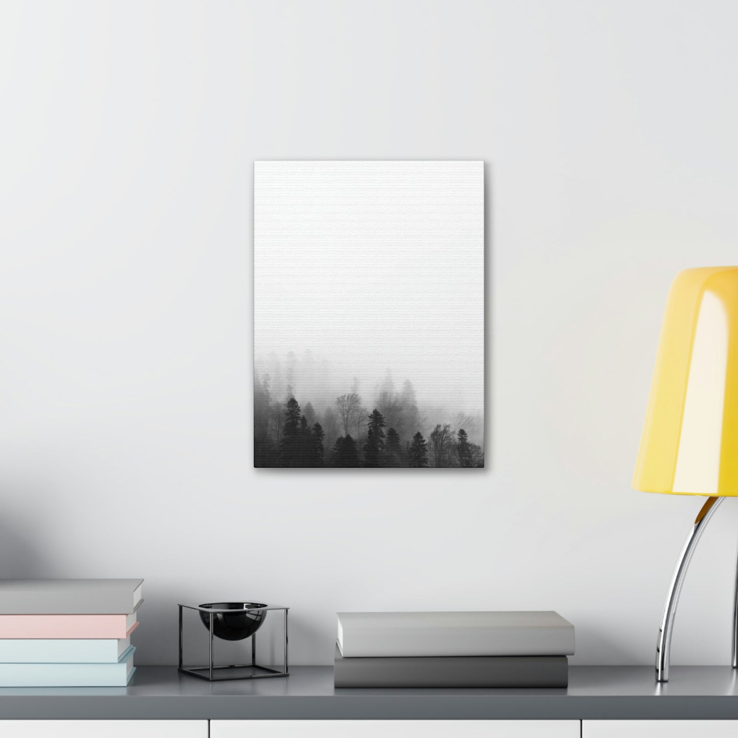 Forest, Black & White, Tree line, Nature, Fog, B and W Tree line Polyester Canvas