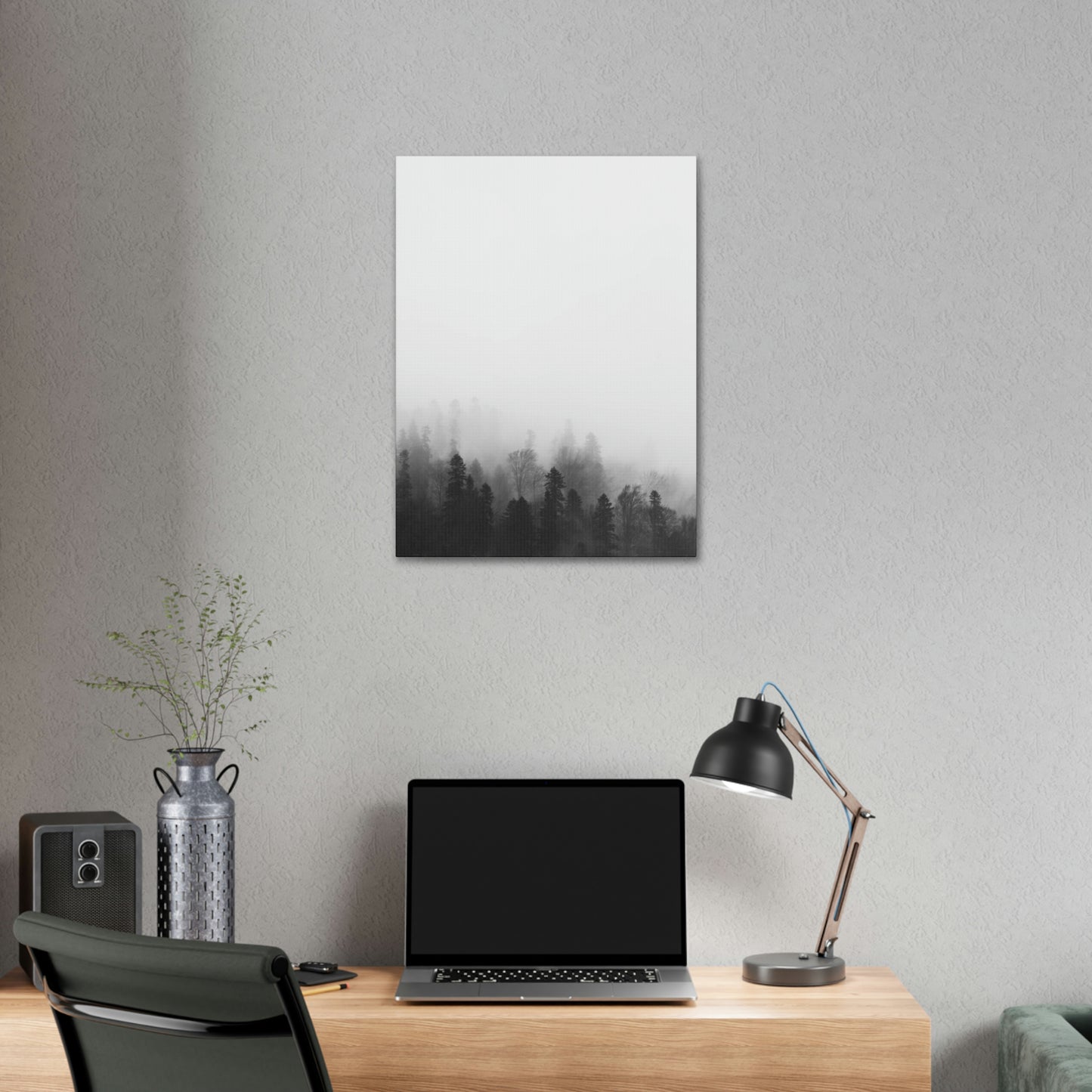 Forest, Black & White, Tree line, Nature, Fog, B and W Tree line Polyester Canvas