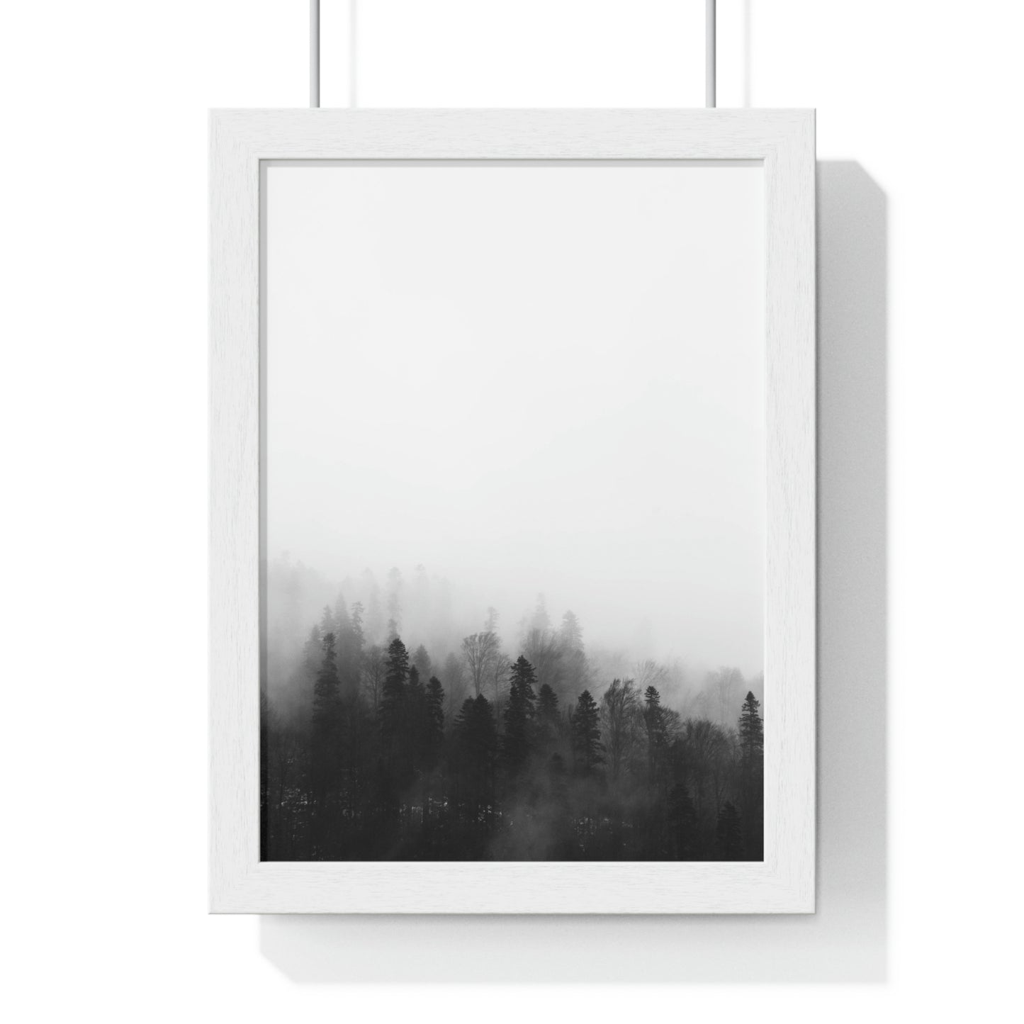 Black and White Forest, Fog, Forest, Tree Lines, Fog, Trees, Nature - Premium Framed Vertical Poster