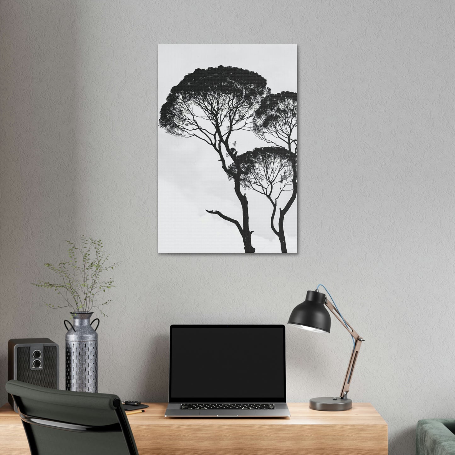 Black and White Trees, Trees, Savannah, Safari - Polyester Canvas