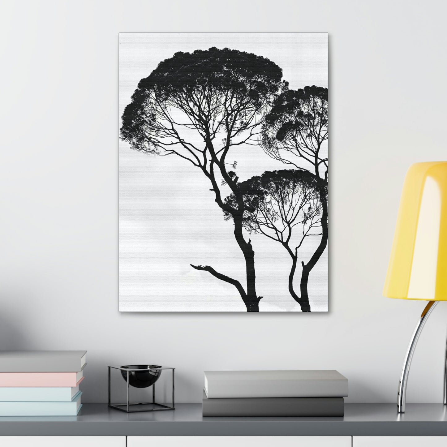 Black and White Trees, Trees, Savannah, Safari - Polyester Canvas