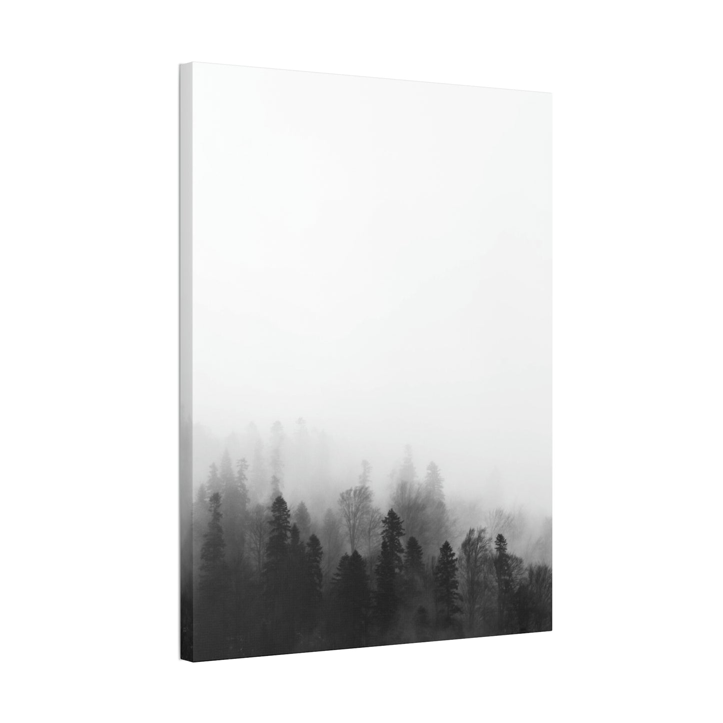 Forest, Black & White, Tree line, Nature, Fog, B and W Tree line Polyester Canvas