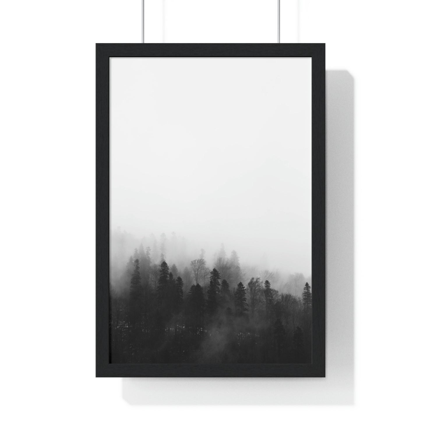 Black and White Forest, Fog, Forest, Tree Lines, Fog, Trees, Nature - Premium Framed Vertical Poster