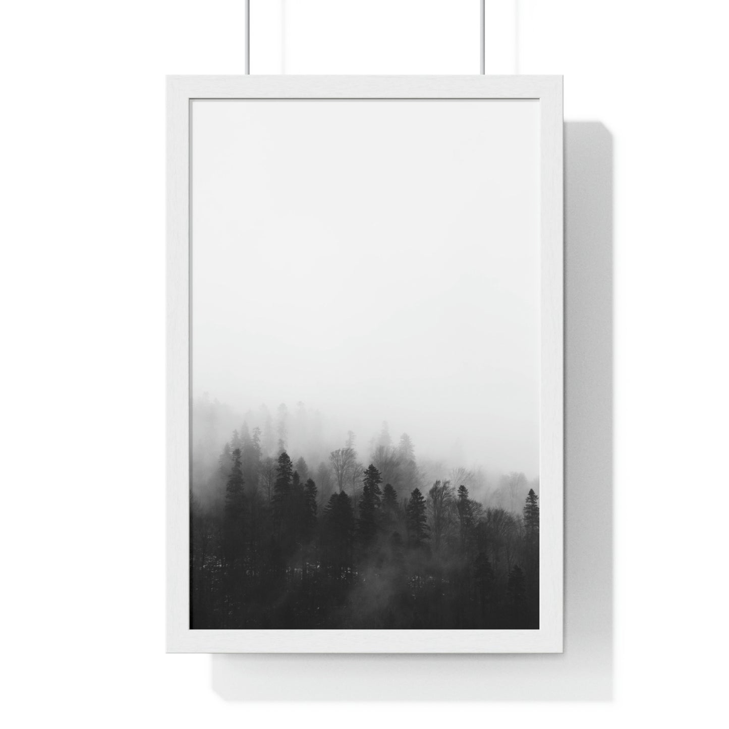 Black and White Forest, Fog, Forest, Tree Lines, Fog, Trees, Nature - Premium Framed Vertical Poster