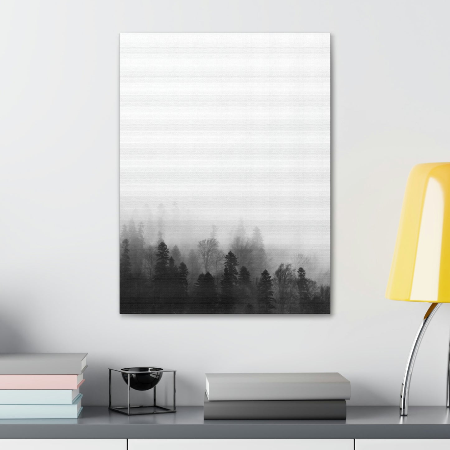 Forest, Black & White, Tree line, Nature, Fog, B and W Tree line Polyester Canvas