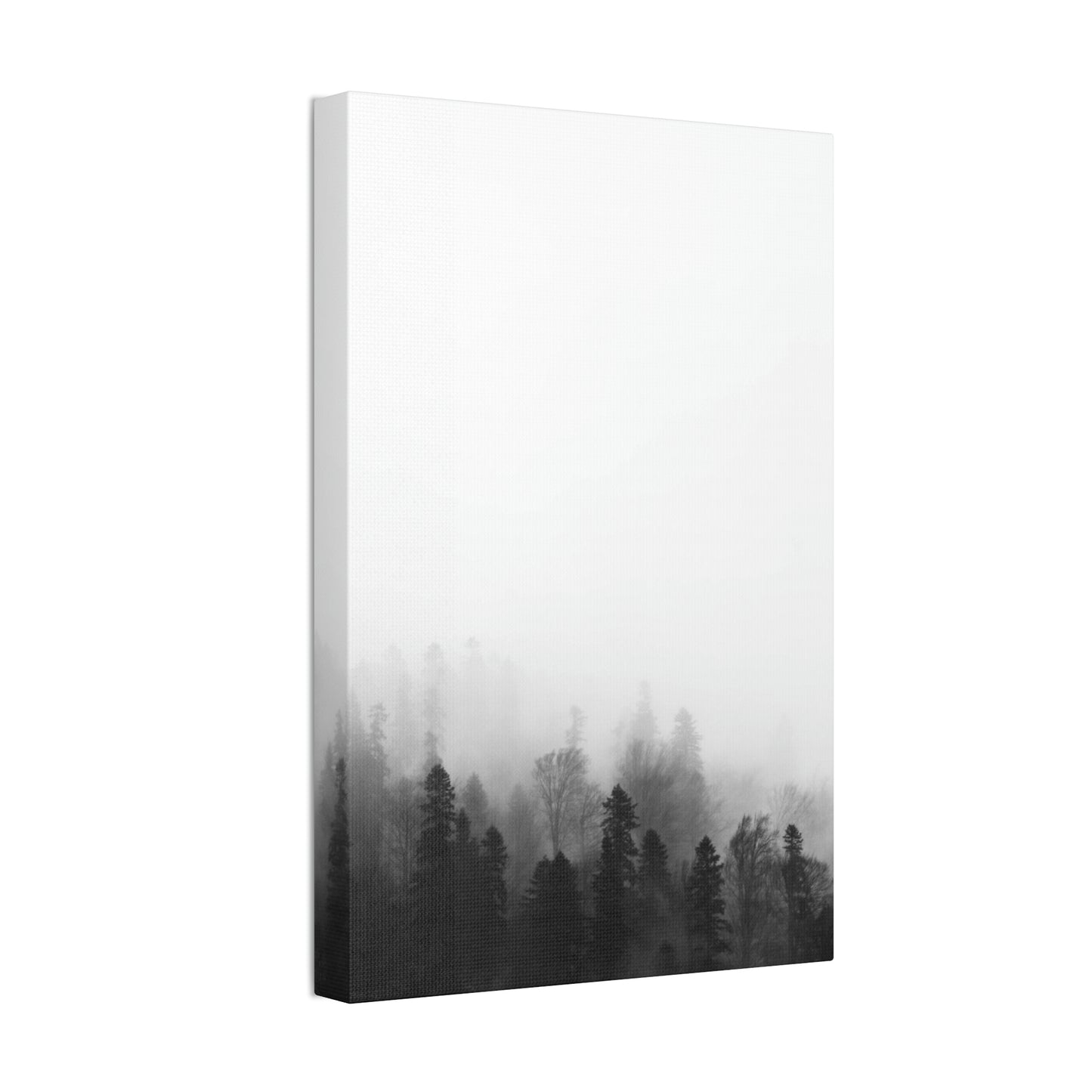 Forest, Black & White, Tree line, Nature, Fog, B and W Tree line Polyester Canvas