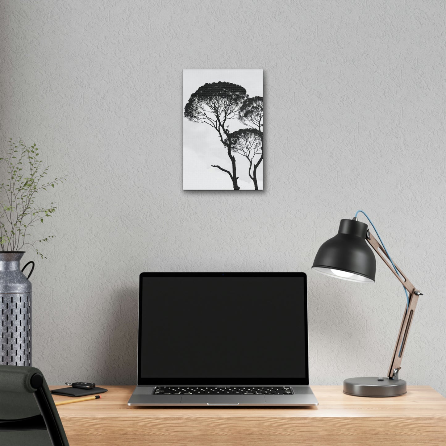Black and White Trees, Trees, Savannah, Safari - Polyester Canvas