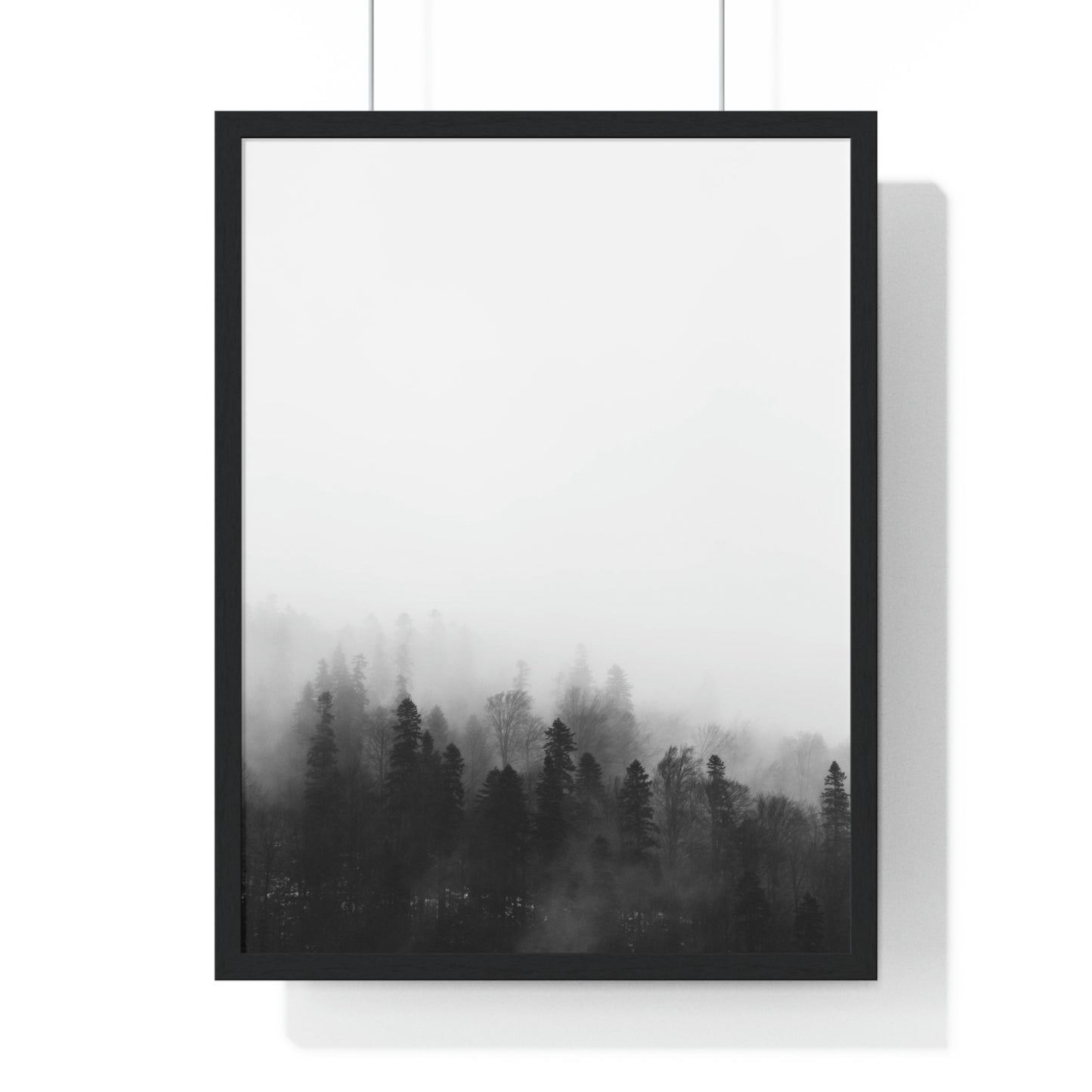 Black and White Forest, Fog, Forest, Tree Lines, Fog, Trees, Nature - Premium Framed Vertical Poster