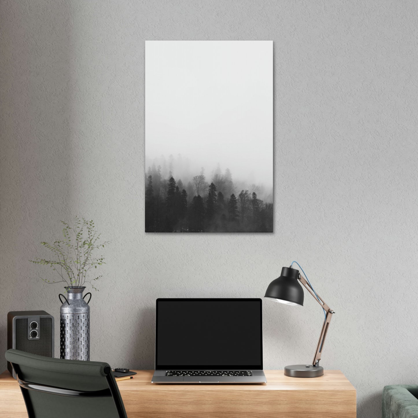 Forest, Black & White, Tree line, Nature, Fog, B and W Tree line Polyester Canvas