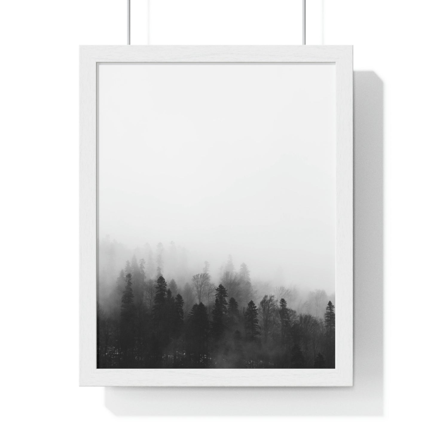 Black and White Forest, Fog, Forest, Tree Lines, Fog, Trees, Nature - Premium Framed Vertical Poster
