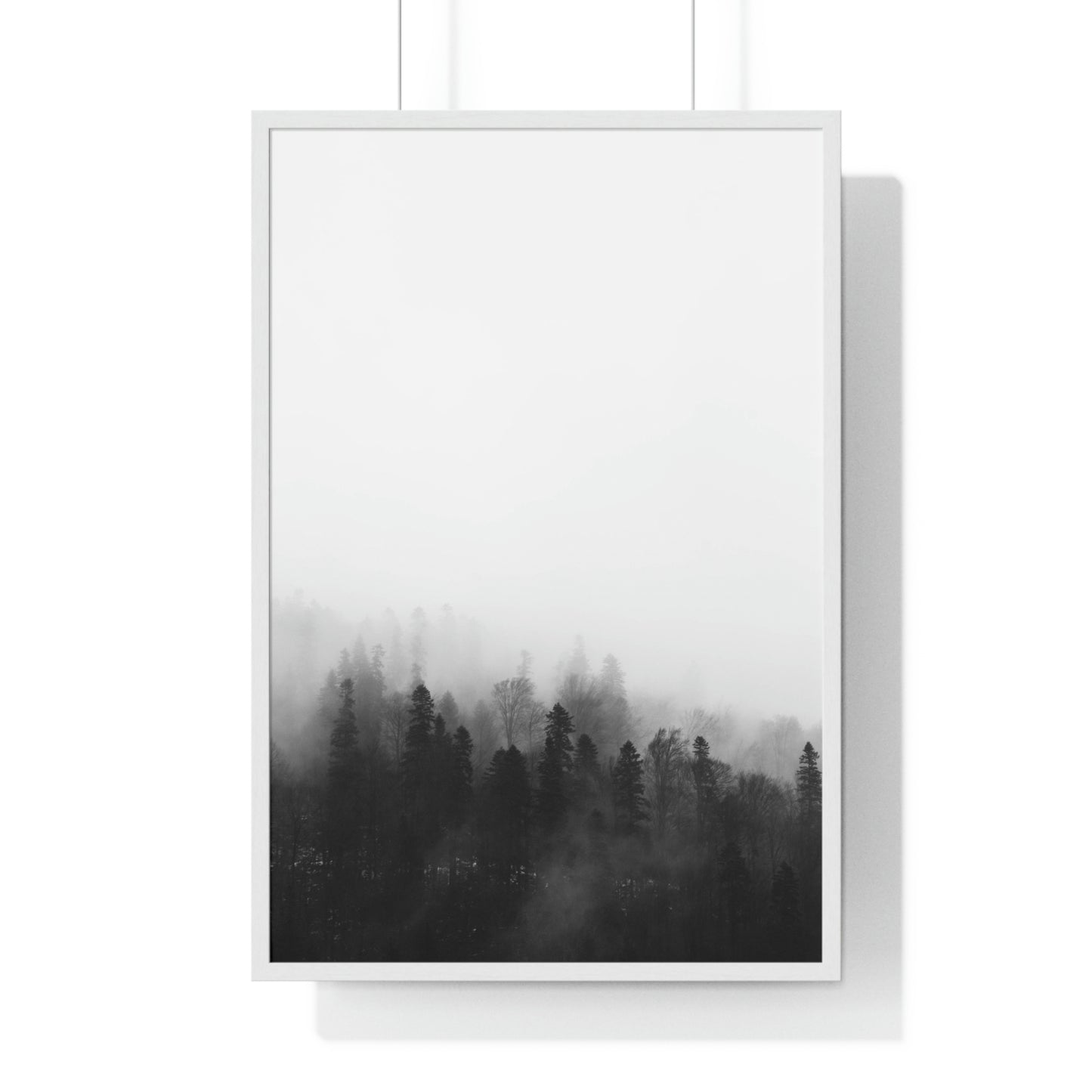 Black and White Forest, Fog, Forest, Tree Lines, Fog, Trees, Nature - Premium Framed Vertical Poster