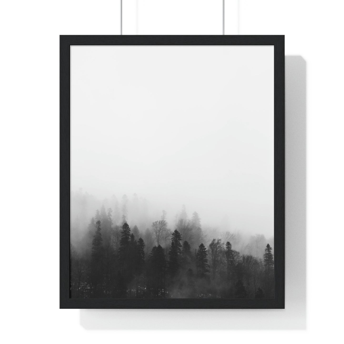 Black and White Forest, Fog, Forest, Tree Lines, Fog, Trees, Nature - Premium Framed Vertical Poster