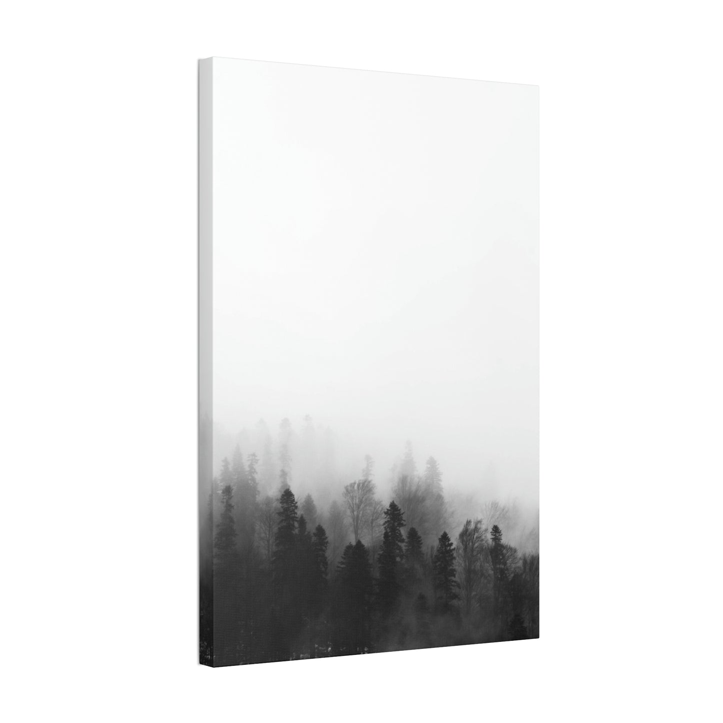 Forest, Black & White, Tree line, Nature, Fog, B and W Tree line Polyester Canvas