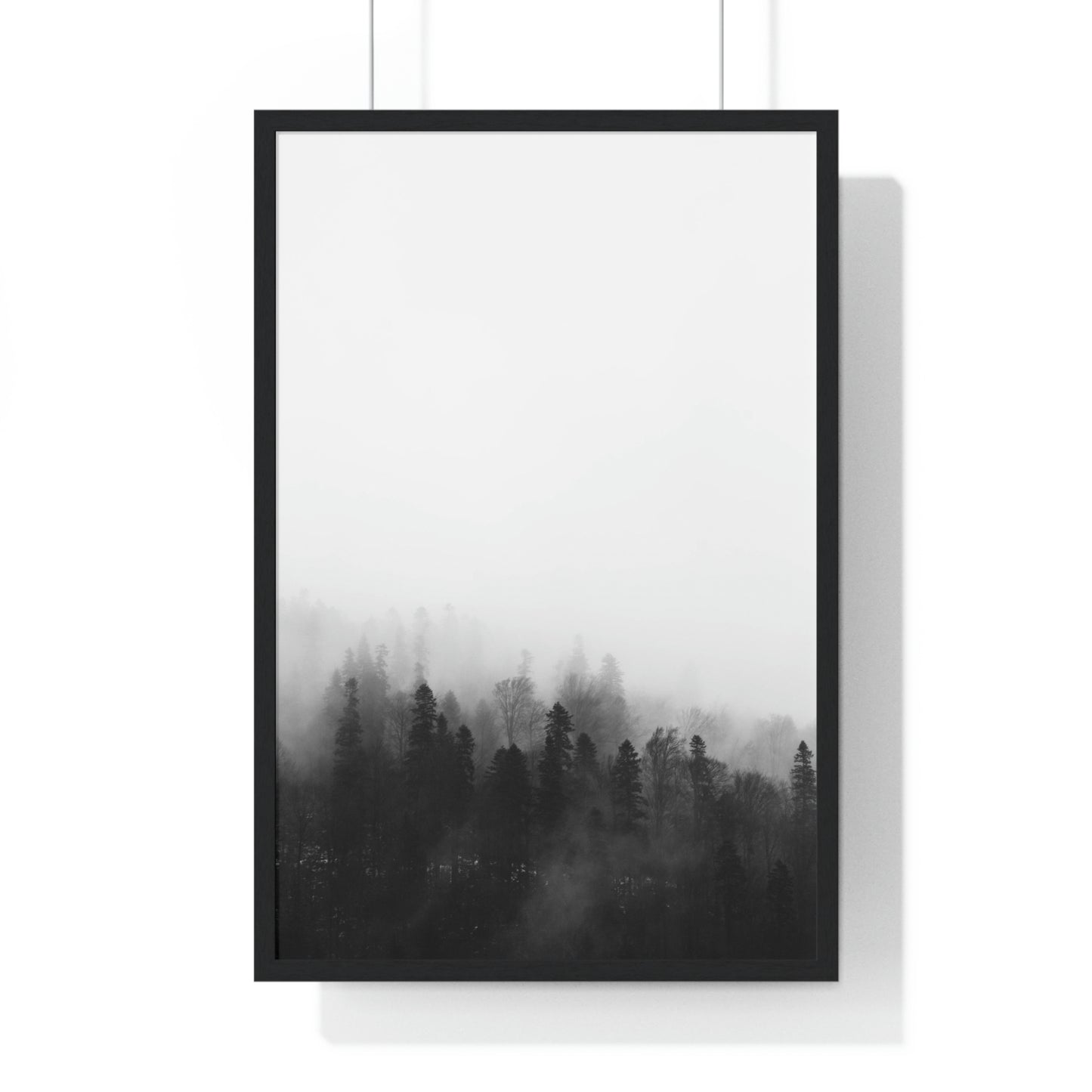 Black and White Forest, Fog, Forest, Tree Lines, Fog, Trees, Nature - Premium Framed Vertical Poster