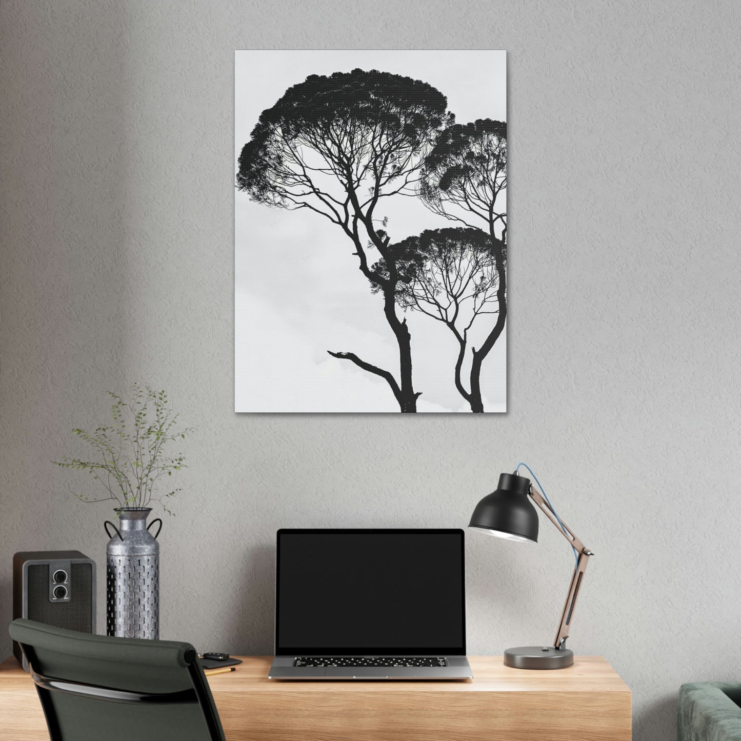 Black and White Trees, Trees, Savannah, Safari - Polyester Canvas
