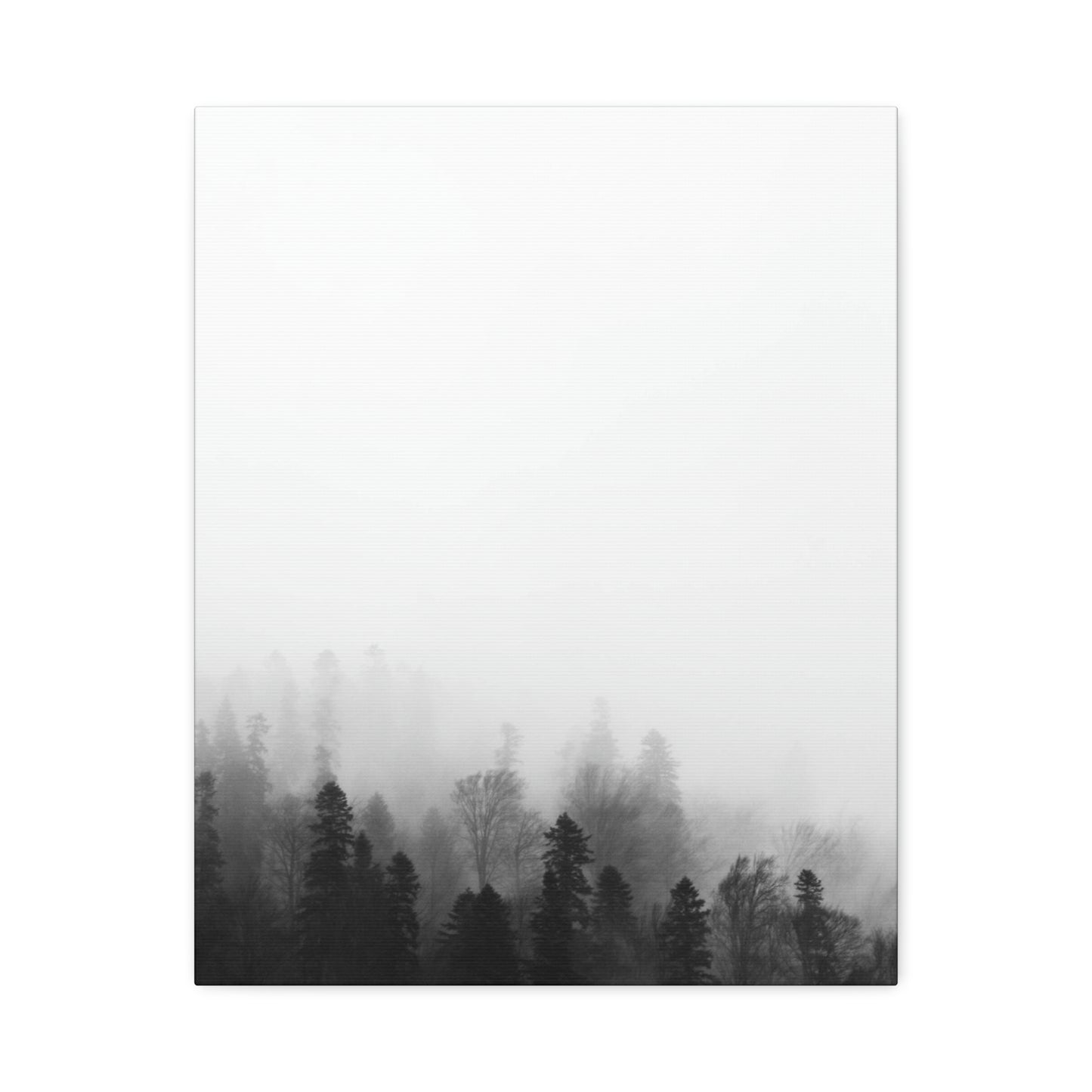 Forest, Black & White, Tree line, Nature, Fog, B and W Tree line Polyester Canvas
