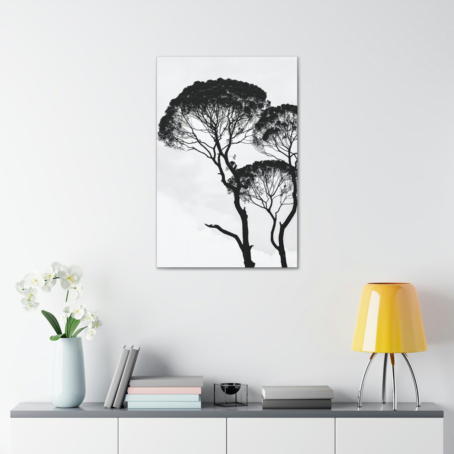 Black and White Trees, Trees, Savannah, Safari - Polyester Canvas