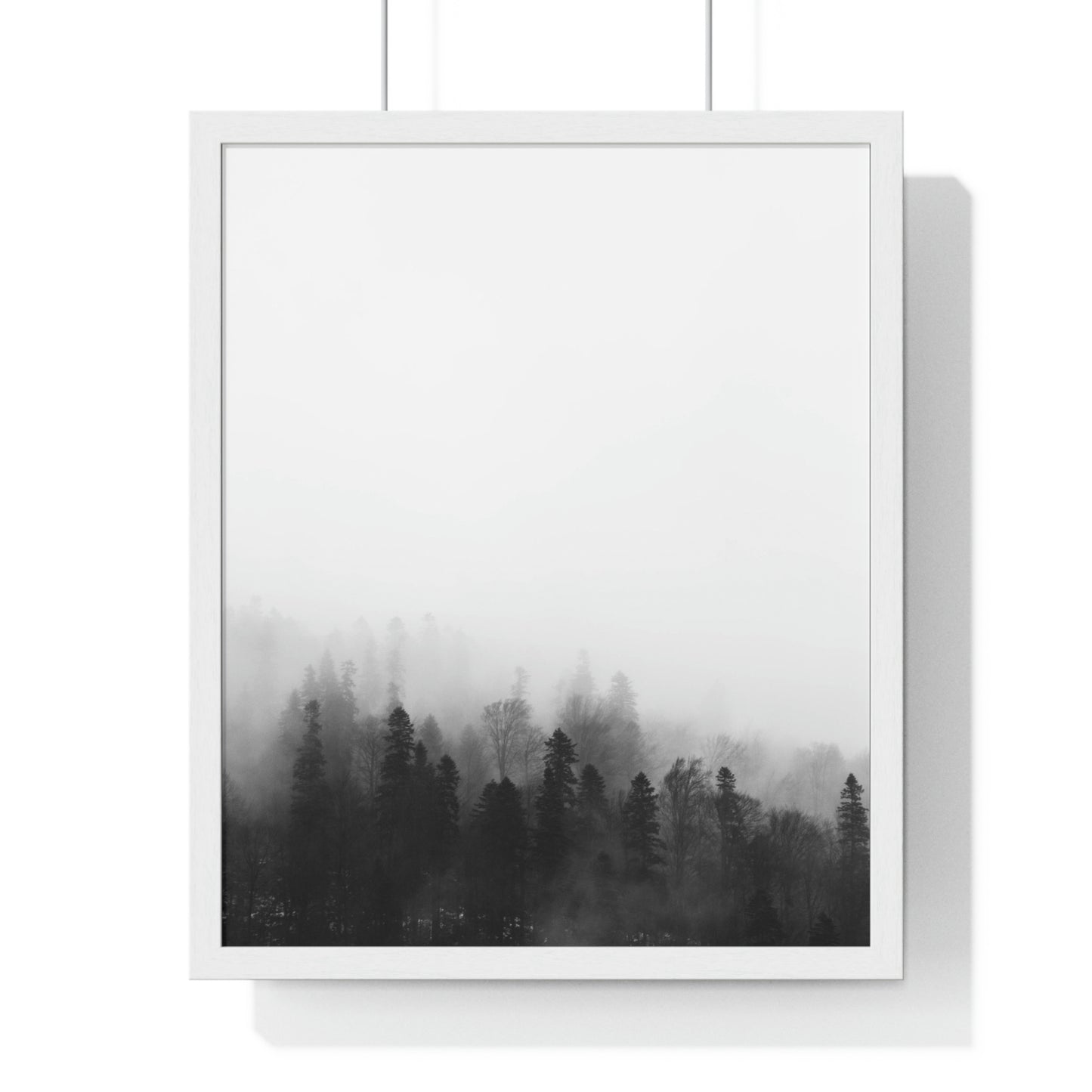 Black and White Forest, Fog, Forest, Tree Lines, Fog, Trees, Nature - Premium Framed Vertical Poster