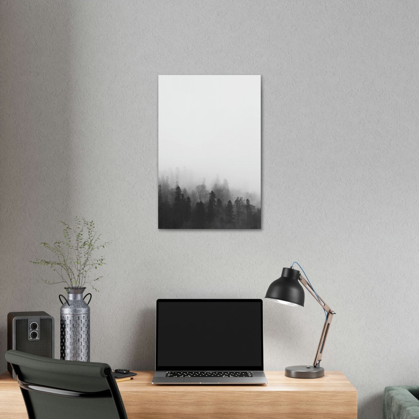 Forest, Black & White, Tree line, Nature, Fog, B and W Tree line Polyester Canvas